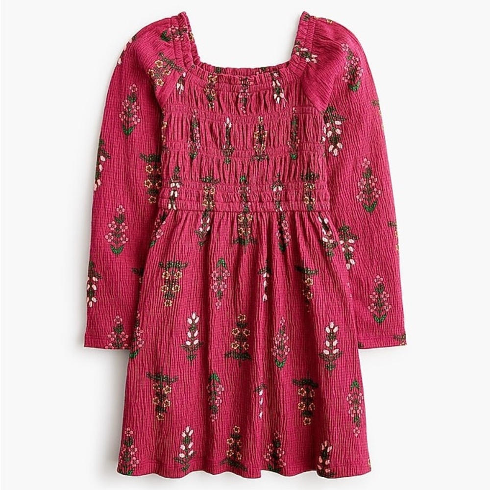 Crewcuts Girls' floral crinkle knit smocked dress Size 10